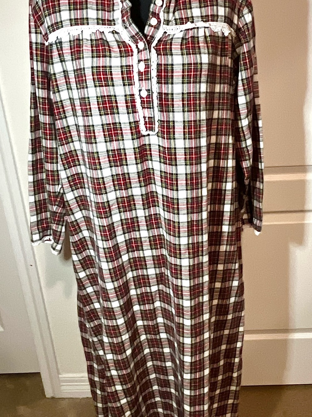 Women’s Plaid Nightgown - Red and White Cozy Sleep Dress Holiday